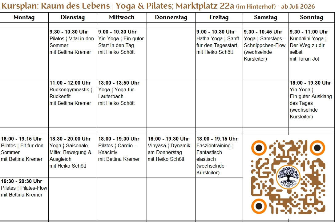 Yoga- & Pilates Kurspla "Raum des Lebes", Lauterbach