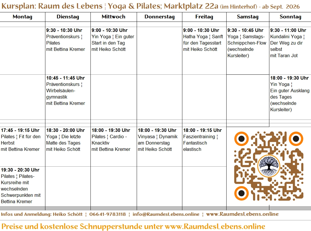 Yoga- & Pilates Kurspla "Raum des Lebes", Lauterbach